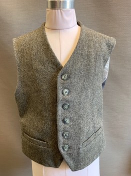 Childrens, Suit Piece 2, NO LABEL, Gray, Lt Gray, Wool, 2 Color Weave, 36, Boys Vest, 6 Buttons, Single Breasted, 2 Pockets, Adjustable Back Strap
