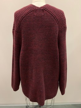 URBAN OUTFITTERS, Red Burgundy, Red, Wool, 2 Color Weave, L/S, V Neck, Knit