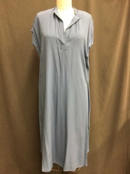 TYSA, Dusty Blue, Rayon, Solid, Cap Sleeves, V-neck, Band Collar,  Below Knee