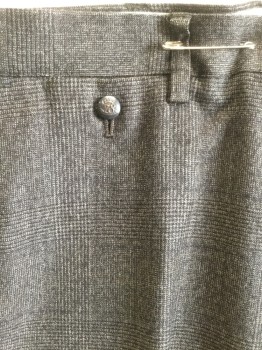 BANANA REPUBLIC, Charcoal Gray, Black, Wool, Plaid, Flat Front, Zip Fly, 4 Pockets, Tab Button Sides Waist, Button Watch Pocket