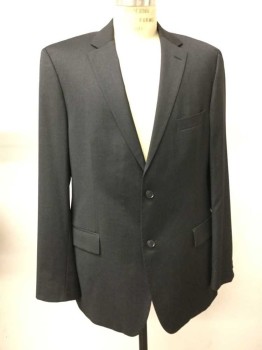 Mens, Suit, Jacket, HUGO BOSS, Charcoal Gray, Wool, Solid, 44R, 2 Buttons,  Notched Lapel, 3 Pockets, Single Breasted,