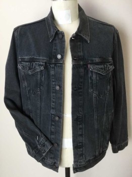 Mens, Jean Jacket, LEVI'S , Faded Black, Cotton, Heathered, L, Faded Heather Black Jeans Jacket, Collar Attached, Metal Button Front, Long Sleeves,