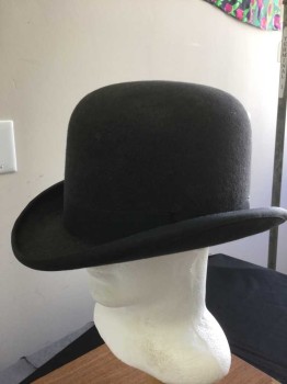 Mens, Bowler/Derby , PIERONI BRUNO, Charcoal Gray, Wool, Solid, Dk Gray Gross Grain Ribbon Hat Band, See Photo Attached,