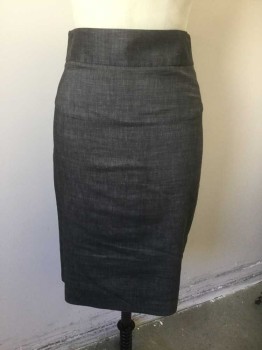 THEORY, Taupe, Dk Gray, Wool, Linen, Solid, Dark Grayish Brown, 2" Wide Self Waistband, Pencil Skirt, Invisible Zipper at Center Back, Double Vents at Center Back Hem, Knee Length
