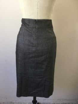 THEORY, Taupe, Dk Gray, Wool, Linen, Solid, Dark Grayish Brown, 2" Wide Self Waistband, Pencil Skirt, Invisible Zipper at Center Back, Double Vents at Center Back Hem, Knee Length