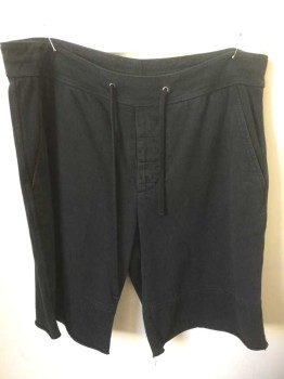 JAMES PERSE, Black, Cotton, Solid, Jersey, Button Fly, Drawstrings at 2" Wide Waistband, 4 Pockets, 10" Inseam
