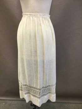 N/L, Cream, Cotton, Solid, Half Apron, Sheer Mesh-like Cotton, with Open Lacework Panel Near Hem, Gathered at Waist, Self Ties at Sides **Stained in One Spot