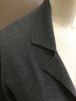 UNIQLO, Charcoal Gray, Polyester, Nylon, Solid, Single Breasted, L/S, Ribbed Knit, C.A., Notched Lapel, 3 Bttns,