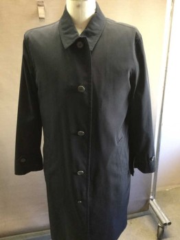 Mens, Coat, Trenchcoat, ALLERGI, Black, Polyester, Solid, 50, Collar Attached Button Front  Side Pockets