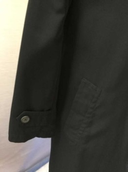 Mens, Coat, Trenchcoat, ALLERGI, Black, Polyester, Solid, 50, Collar Attached Button Front  Side Pockets