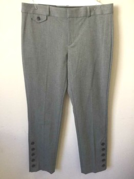 BANANA REPUBLIC, Gray, Black, Rayon, Polyester, Herringbone, Gray with Black Micro Herringbone, Mid Rise, Slim Leg, Cropped Length, Decorative Black Buttons at Cuffs, Decorative Faux Watch Pocket at Front Left Side, 2 Back Pockets
