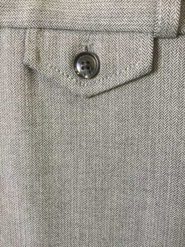 BANANA REPUBLIC, Gray, Black, Rayon, Polyester, Herringbone, Gray with Black Micro Herringbone, Mid Rise, Slim Leg, Cropped Length, Decorative Black Buttons at Cuffs, Decorative Faux Watch Pocket at Front Left Side, 2 Back Pockets