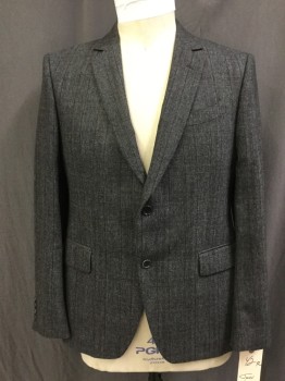 JOHN VARVATOS, Gray, Charcoal Gray, Maroon Red, Wool, Cashmere, Plaid, Single Breasted, 2 Buttons,  3 Pockets, Narrow Notched Lapel,