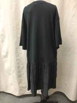 COS, Dk Gray, Cotton, Modal, Solid, Short Sleeves, Crew Neck, Pull Over, Tshirt Dress, 2 Ruffled Tiered Skirt