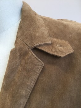 ORVIS, Caramel Brown, Suede, Solid, Suede Blazer, Notched Lapel, 3 Buttons,  3 Pockets, Brown Solid Lining