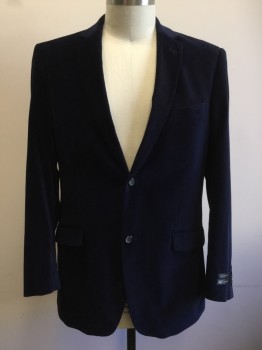 COSANI COLLEZIONI, Navy Blue, Cotton, Solid, Velvet, Single Breasted, Collar Attached, Notched Lapel, 2 Buttons,  3 Pockets,