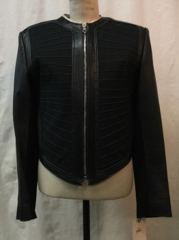 Mens, Jacket, BON CHOIX, Black, Cream, Leather, Elastane, Solid, 42, Black Leather, Cream Leather Trim, Elastic Front Detail