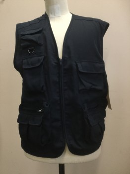 Mens, Wilderness Vest, OCCHI & BELLI, Navy Blue, Poly/Cotton, Solid, L, Zip Front, 9 Pockets