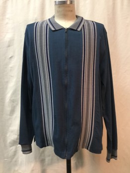 URBAN OUTFITTERS, Slate Blue, Gray, Navy Blue, Cotton, Solid, Stripes, Slate Blue, Gray & Navy Stripes & Trim, Zip Front