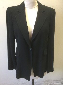 EMPORIO ARMANI, Black, Acetate, Viscose, Solid, Single Breasted, 1 Button, Notched Lapel, Padded Shoulders, 2 Pockets, Has a Double