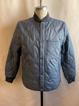 J. CREW, Gray, Polyester, Solid, Diamonds, Stand Collar, Zip & Snap Front, 3 Pockets, Quilted