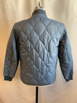 J. CREW, Gray, Polyester, Solid, Diamonds, Stand Collar, Zip & Snap Front, 3 Pockets, Quilted