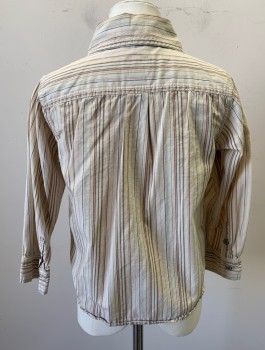 JB ORIGINAL VINTAGE, Beige, Brown, Tan Brown, Lt Green, Cotton, Stripes - Vertical , Stripes - Pin, Boys, Long Sleeve Button Front, Collar Attached, Retro/Old Timey Faux Vintage