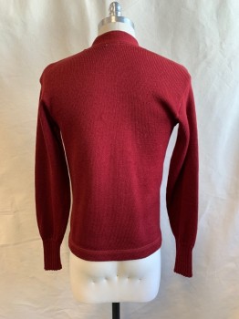 Mens, Sweater, TODD CO, Red Burgundy, Wool, S, V-neck, Single Breasted, Button Front, 6 Buttons, 2 Pockets