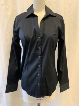 Womens, Blouse, H&M, Black, Polyester, Cotton, 8, Collar Attached, Button Front, Long Sleeves