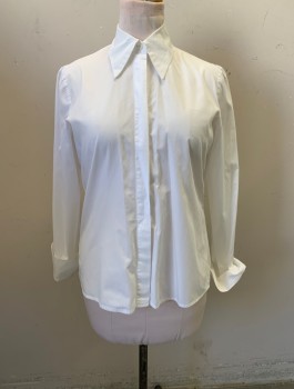 CARLA ZAMPATII, White, Cotton, Solid, Narrow Collar Attached, Button Front, Long Sleeves