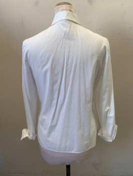 CARLA ZAMPATII, White, Cotton, Solid, Narrow Collar Attached, Button Front, Long Sleeves