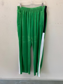 SWEATSEDO, Green, Poly/Cotton, Elastic Waist, Drawstring, Side Pockets, Black & White Color Block Side Stripe, 1 Back Pocket