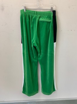 SWEATSEDO, Green, Poly/Cotton, Elastic Waist, Drawstring, Side Pockets, Black & White Color Block Side Stripe, 1 Back Pocket