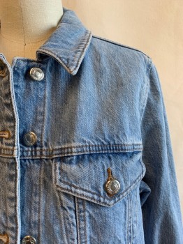 TOP SHOP, Denim Blue, Cotton, Solid, C.A., Button Front, 4 Pockets, Tabs at Waist with 2 Buttons,