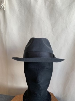 Mens, Fedora, GOORIN BROS, Charcoal Gray, Wool, Solid, 7, S, 56, Solid Felted Wool, Solid Black Ribbon Hat Band with Bow
