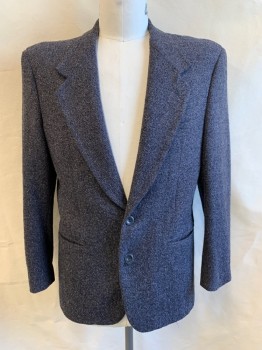 Mens, Blazer/Sport Co, TODAY'S MAN, Black, Gray, Brown, Blue, Wool, Tweed, 40 R, Notched Lapel, Single Breasted, 2 Buttons, 3 Pockets