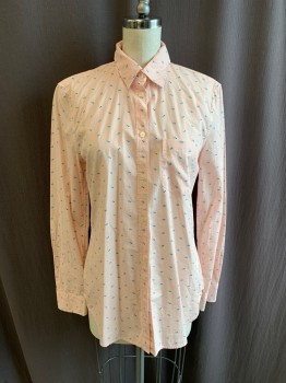 GAP, Peach Orange, White, Cotton, Polyester, Stripes - Vertical , Squares, C.A., Button Front, L/S, Small Blue & Green Square All Over Pattern