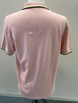 FRED PERRY, Pink, Cotton, Collar Attached, 1/4 Button Front, Short Sleeves, Black & Yellow Trim