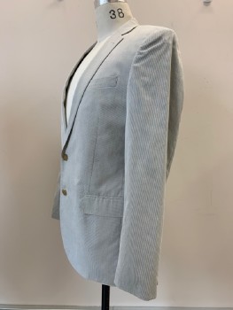 J. CREW, White, Gray, Cotton, Polyester, Stripes - Micro, L/S, 2 Buttons, Single Breasted, Notched Lapel, 3 Pockets,