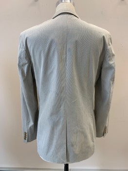 J. CREW, White, Gray, Cotton, Polyester, Stripes - Micro, L/S, 2 Buttons, Single Breasted, Notched Lapel, 3 Pockets,
