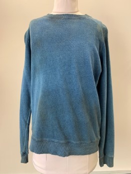 TUCKER + TATE, French Blue, Cotton, Solid, L/S, Crew Neck, Aged And Stained