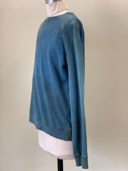 TUCKER + TATE, French Blue, Cotton, Solid, L/S, Crew Neck, Aged And Stained
