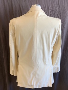PERRY ELLIS, Off White, Cotton, Solid, Notched Lapel, 1 Button Single Breasted, 3 Pocket, Double Vent, Mark On Back Left Shoulder