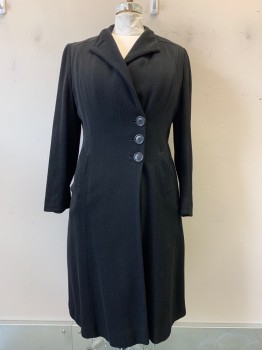 Womens, Coat, Little Lady Duchess, Black, Polyester, Wool, Solid, 38, Plus Size, L/S, C.A., 3 Buttons Side Pockets, CrossOver