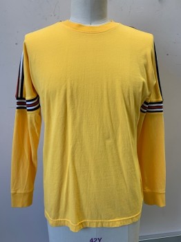 Urban Outfitters, Yellow, Black, White, Red, Cotton, Solid, L/S, Crew Neck, Stripe Bands on Sleeves,