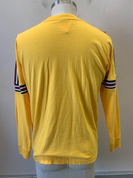 Urban Outfitters, Yellow, Black, White, Red, Cotton, Solid, L/S, Crew Neck, Stripe Bands on Sleeves,