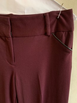 ALFANI, Wine Red, Black, Rayon, Nylon, Solid, Zip Front, Hook Closure, 4 Pockets, Stretch, Leather Trim On Pockets