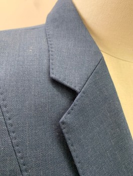 EFFETTI, Slate Blue, Wool, Solid, Single Breasted, Notched Lapel, 2 Buttons, 4 Pockets, Hand Picked Stitching, Lavender/Gray Paisley Lining