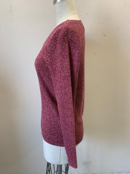KAREN SCOTT, Raspberry Pink, Mauve Pink, Cotton, 2 Color Weave, Petite, V-neck, Rib Knit, Long Sleeves,