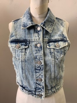 Womens, Vest, SHORT SEXY SERIES, Denim Blue, Cotton, M, Denim, Collar Attached, Single Breasted, Button Front, 2 Flap Pockets